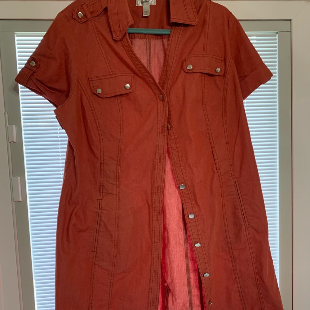 Burnt Orange Button Front Dress with pockets